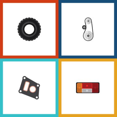 Düz otomatik far, conta, tekerlek ve diğer vektör nesneleri kümesi. Ayrıca lastik, sürücü, Cambelt öğeler içerir.