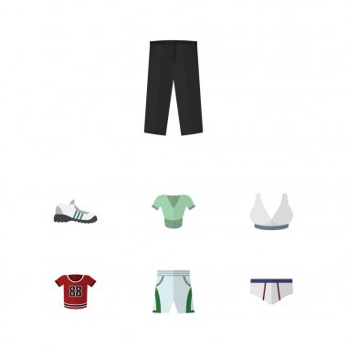 Düz giysi Brasserie, Casual, çamaşır grupları ve diğer vektör nesneleri kümesi. Ayrıca lastikbotlar, pantolon, meme unsurları içerir.