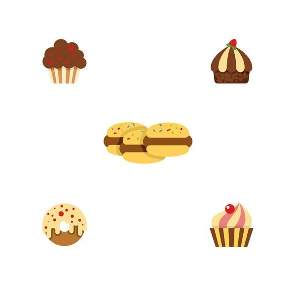 Плоский торт набір печива, булочки, бублика а інші векторні об'єкти. Також включає в себе Sweetmeat, печива, кондитерська елементів. — стоковий вектор