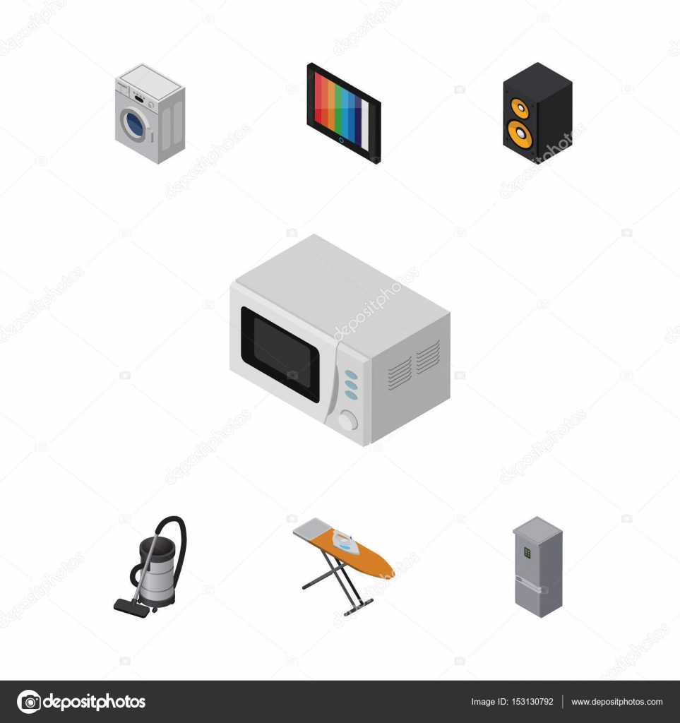 isometric device set of vac microwave laundry and other vector