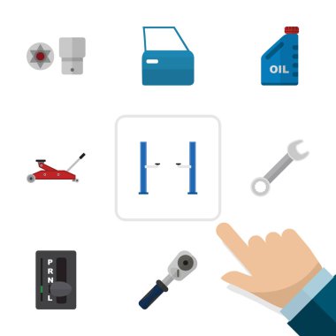 Düz kaldırma, otomatik anahtar kümesi otomatik şanzıman ve diğer vektör nesneleri. Ayrıca küresel içerir Turnscrew, otomobil elemanları.