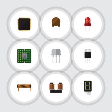 Düz aygıt alıcı, bobin, bobin bakır ve diğer vektör nesneleri kümesi. Ayrıca birim, Fiildistor, anakart öğeleri içerir.