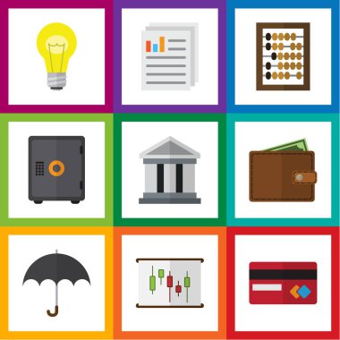 Düz gelen diyagramı, Bubl, sayaç ve diğer vektör nesneleri kümesi. Ayrıca dosya, cüzdan, ampul öğeleri içerir.