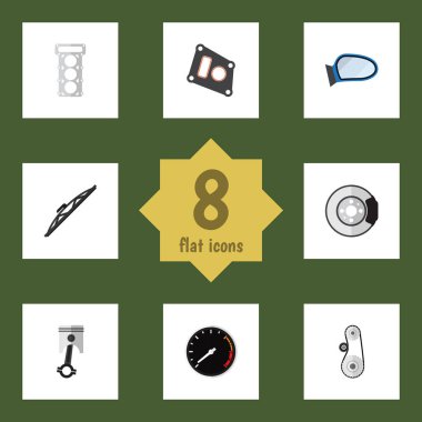 Düz parçalar Tachometr, otomatik bileşen, Cambelt ve diğer vektör nesneleri kümesi. Ayrıca Metal, Tachometr, kanat unsurları içerir.