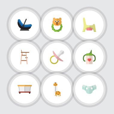 Düz çocuk meme şişe, çocuk arabası ve diğer vektör nesneleri Hemşirelik ayarlayın. Ayı, çocuk, sandalye öğeleri de içerir.