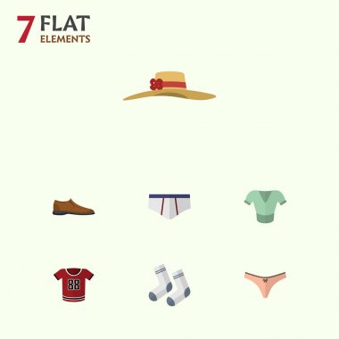 Düz elbise ayak Tekstil, iç çamaşırı, şık şapkalar ve diğer vektör nesnelerini ayarlayın. Ayrıca iç çamaşırı, ayak, adam unsurları içerir.