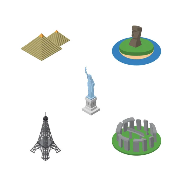 Isometric Attraction Set Of New York, Egypt, Chile And Other Vector Objects. Also Includes America, Stonehenge, Chile Elements.
