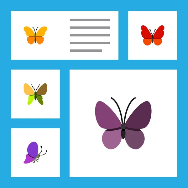 Flat Monarch Set of Violet Wing, Beauty Fly, Summer Insect and Other Vector Objects. Включая также Milkweed, Summer, Monarch Elements . — стоковый вектор