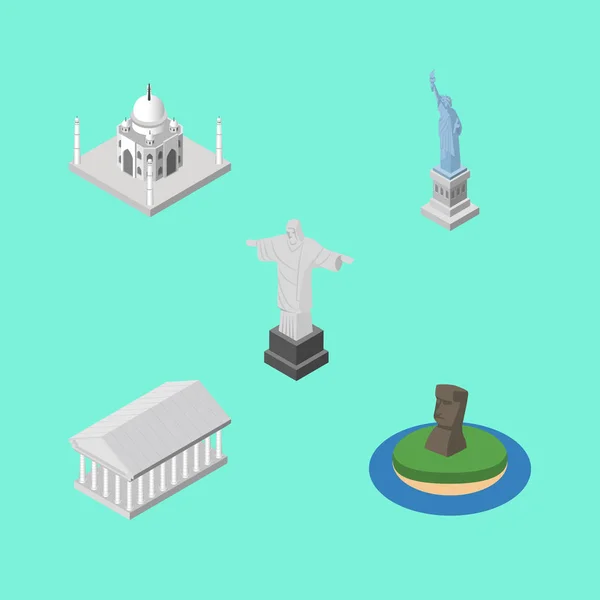 Conjunto de ciudades isométricas de Chile, Nueva York, Río y otros objetos vectoriales. También incluye Acrópolis, Chile, Elementos de la Mezquita . — Vector de stock