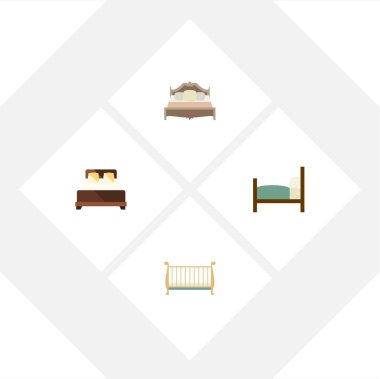 Düz ayarlamak karyolası, yatak, yatak ve diğer vektör nesneleri. Ayrıca yatağı, yatak, Çift Kişilik unsurları içerir.