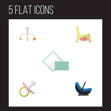 Düz çocuk çocuk arabası, tuvalet, peçete ve diğer vektör nesnelerini ayarlayın. Ayrıca içerir havlu, tuvalet, beşik öğeleri.