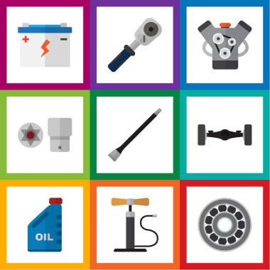 Fren Disk, Turnscrew, boru hattı ve diğer vektör nesnelerini düz Servisi kümesi. Ayrıca araba, ortak, bidon öğeleri içerir.
