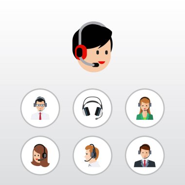 Düz Telefonla satış servis, telefonla satış, hattı ve diğer vektör nesneleri kümesi. Ayrıca kulaklık, telefon, telefon hattı unsurları içerir.