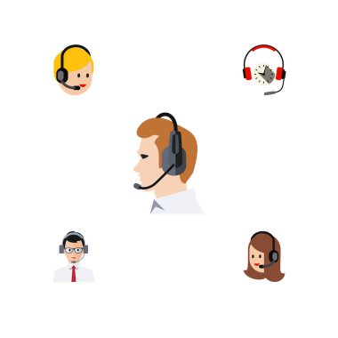 Düz Merkezi hizmeti, Çağrı Merkezi, yardım ve diğer vektör nesneleri kümesi. Ayrıca kulaklık, kulaklık, telefonla satış elemanları içerir.