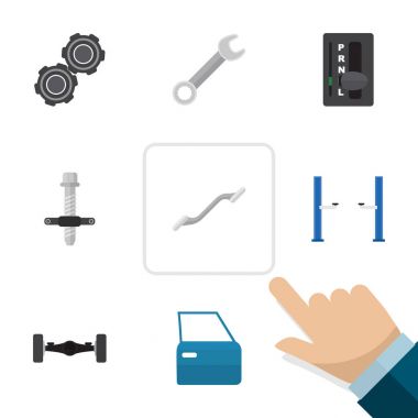 Kemer, otomatik Jack, süspansiyon ve diğer vektör nesnelerini düz Servisi kümesi. Ayrıca Spanner, kasnak, Coupler öğeleri içerir.