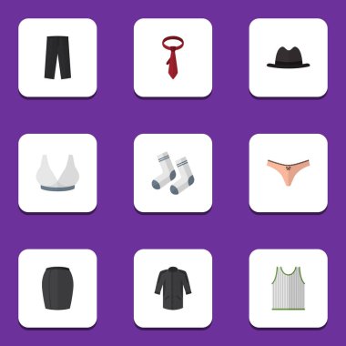 Düz elbise üniforma, Panama, ayak Tekstil ve diğer vektör nesneleri kümesi. Üniforma, çorap, Fedora öğeleri de içerir.