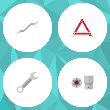 Düz hizmet Turnscrew, Coupler, uyarı ve diğer vektör nesneleri kümesi. Ayrıca Ratchet, Araba, Stop unsurları içerir.