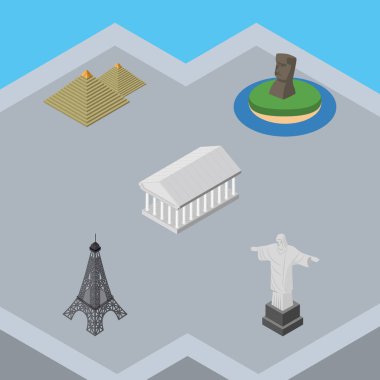 İzometrik mimari Şili, Mısır, Paris ve diğer vektör nesneleri kümesi. Ayrıca mısır, Şili, anıt öğeleri içerir.