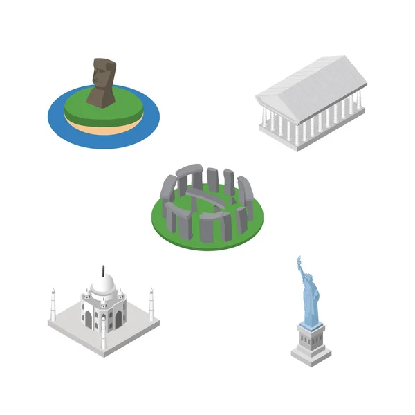 Atracción isométrica Conjunto de objetos vectoriales de Inglaterra, Atenas, Chile. También incluye Monumento, Libertad, Elementos de Atenas . — Vector de stock