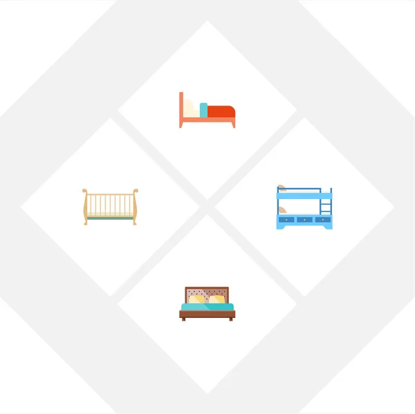 Flat  Set Of Bearings, Bunk Bed, Hostel And Other Vector Objects. Also Includes Bunk, Bed, Bedroom Elements. — Stock Vector