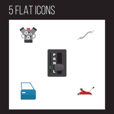 Düz otomatik Motor, kaldırma, bağlantı ve diğer vektör nesneleri kümesi. Ayrıca araba, Motor, Coupler öğeleri içerir.