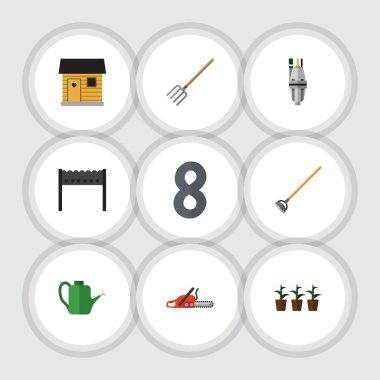 Bauer, Stabling, Barbekü ve diğer vektör nesnelerini düz kümesi. Ayrıca dirgen, çiftlik evi, bitki elemanları içerir.