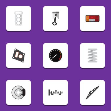 Yassı çelikler kümesi otomatik milleri, Metal, far ve diğer vektör nesneleri. Ayrıca otomatik, hız göstergesi, ambalaj öğeleri içerir.