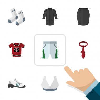 Düz elbise kravat, Brasserie, şık giyim ve diğer vektör nesneleri kümesi. Ayrıca, bluz, kadın meme unsurları içerir.