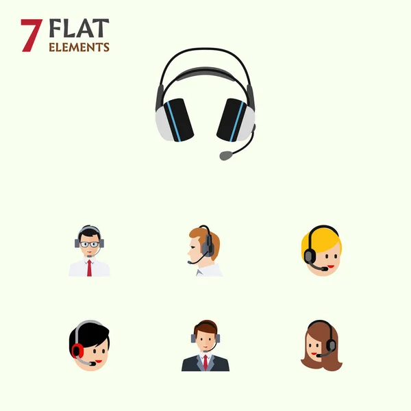 Flat Center Set d'écouteurs, Hotline, Call Center et autres objets vectoriels. Comprend également casque, en ligne, éléments centraux . — Image vectorielle