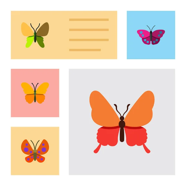 Flat Butterfly Set Of Butterfly, Danaus Plexippus, Moth and Other Vector Objects. Также включает в себя Архипп, Мотх, Бесконечные слоны . — стоковый вектор