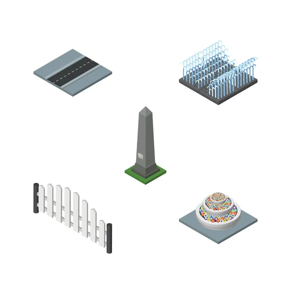 Isometric Street Set Of Path, Plants, Barricade and Other Vector Objects. Comprend également des fleurs, de l'eau, des éléments de monument . — Image vectorielle