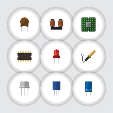 Düz elektronik alıcı, birim, transistör ve diğer vektör nesneleri kümesi. Ayrıca elektronik, triyot, transistör öğeleri içerir.
