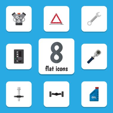 Düz hizmet benzin, Motor, egzoz ve diğer vektör nesneleri kümesi. Da içeren anahtar, sessiz, anahtar elemanları.