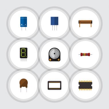 Düz elektronik görüntü, Hdd, priz ve diğer vektör nesneleri kümesi. Ayrıca elektronik, bobin, işlemci öğeleri içerir.