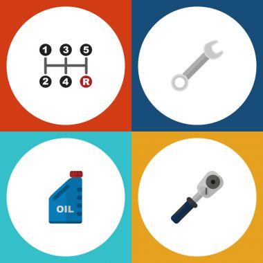 Düz hizmet Spanner, benzin, Ratchet ve diğer vektör nesneleri kümesi. Ayrıca ortak, iletim, anahtar unsurları içerir.