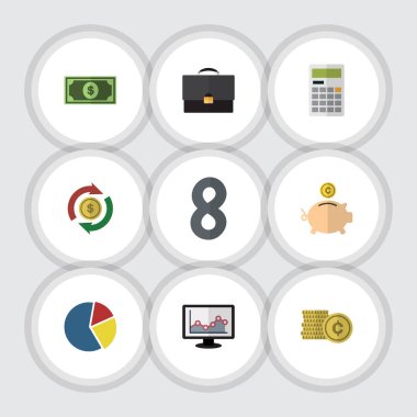 Grafik, dolar, düz gelen Set hesaplamak ve diğer vektör nesnelerine. Ayrıca monitör, Doları, Bar öğeleri içerir.