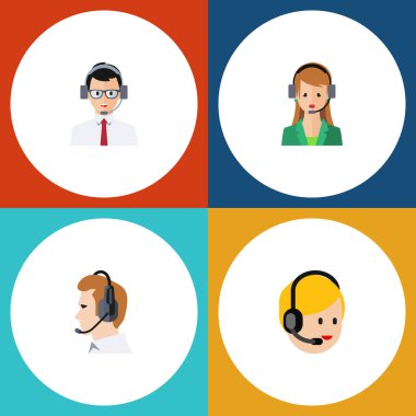 Düz Merkezi Çağrı Merkezi, yardım, telefonla satış ve diğer vektör nesneleri kümesi. Ayrıca yardım, operatör, hizmet unsurları içerir.