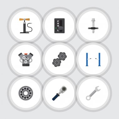 Düz hizmet çarkı pompa, Ratchet, Motor ve diğer vektör nesneleri kümesi. Ayrıca taşıma, anahtar, motoru öğeleri içerir.