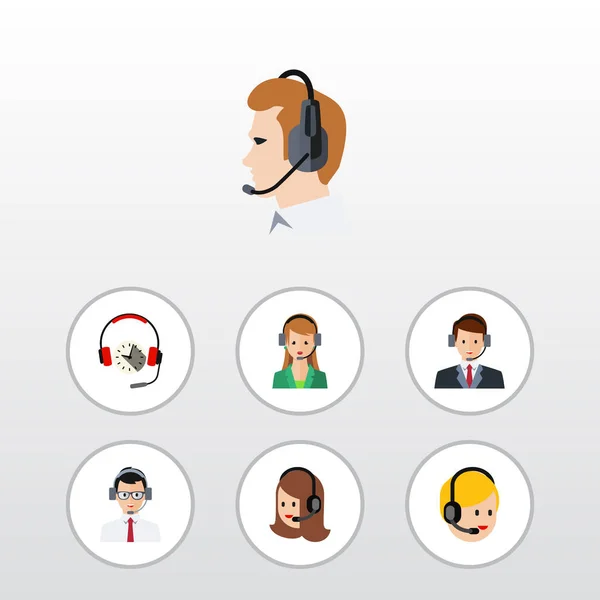 Conjunto de líneas directas planas de servicio, secretario, centro de llamadas y otros objetos vectoriales. También incluye auriculares, secretario, elementos de línea directa . — Vector de stock