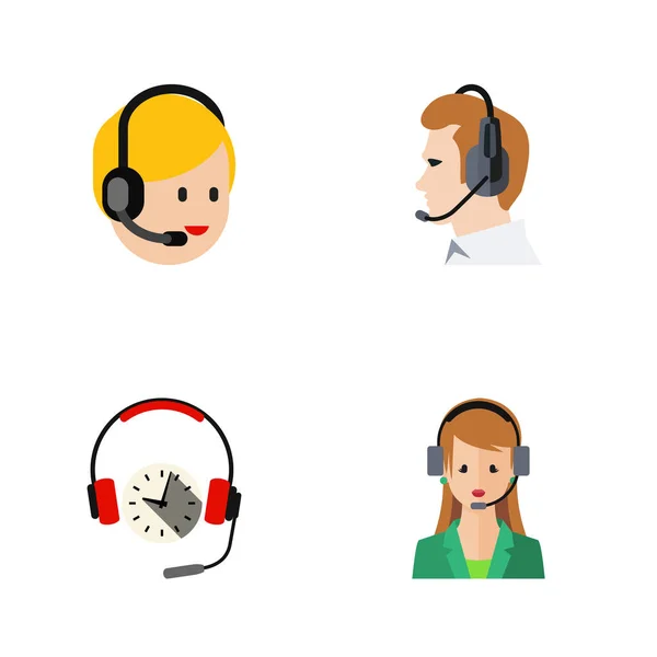 Línea directa plana Conjunto de telemarketing, secretario, auriculares y otros objetos vectoriales. También incluye servicio, centro, elementos de auriculares . — Vector de stock