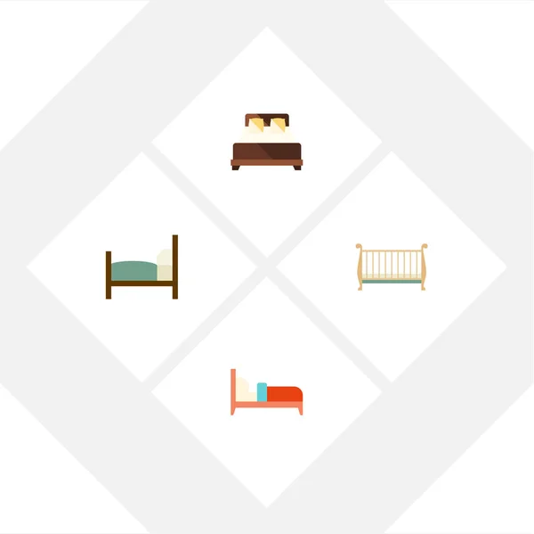 Flat Mattress Set Of Bed, Bearings, Cot And Other Vector Objects. Also Includes Double, Bearings, Mattress Elements. — Stock Vector