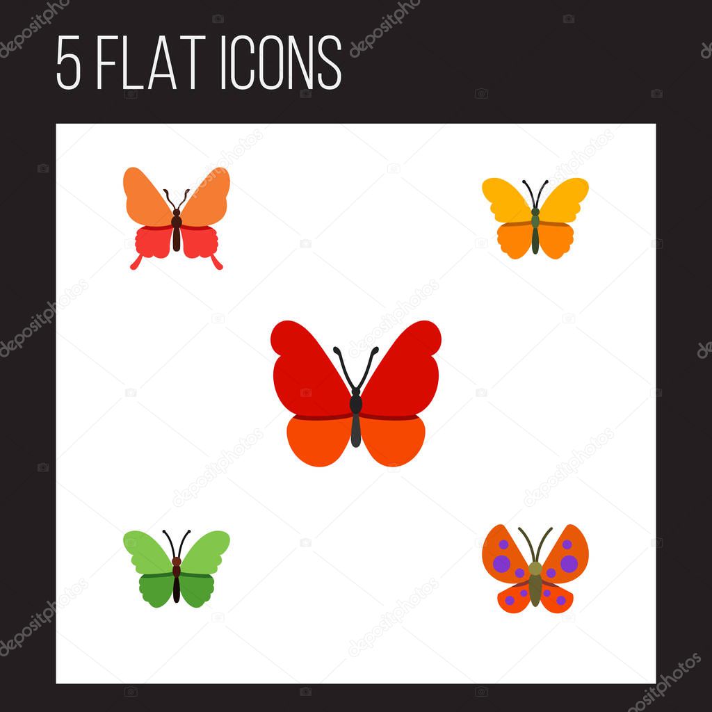 Flat Moth Set Of Milkweed, Butterfly, Monarch And Other Vector Objects. Also Includes Milkweed, Moth, Butterfly Elements.