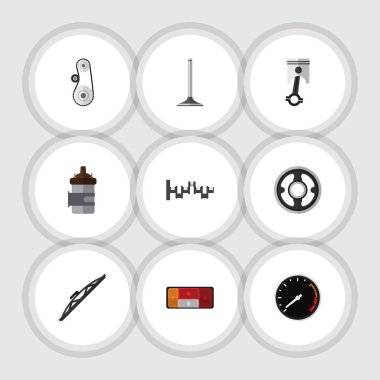 Far, kemer, Tachometr ve diğer vektör nesnelerini düz bileşen kümesi. Ayrıca yanma, stop lambası, silecek öğeleri içerir.