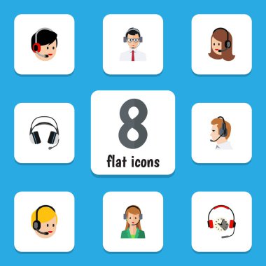 Düz hattı hizmeti, kulaklık, kulaklık ve diğer vektör nesneleri ayarlayın. Ayrıca Online, kulaklık, insan unsurları içerir.