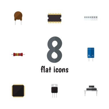 Düz cihaz mikroişlemci, alıcı, triyot ve diğer vektör nesneleri kümesi. Ayrıca triyot, Fiildistor, mikroişlemci öğeleri içerir.