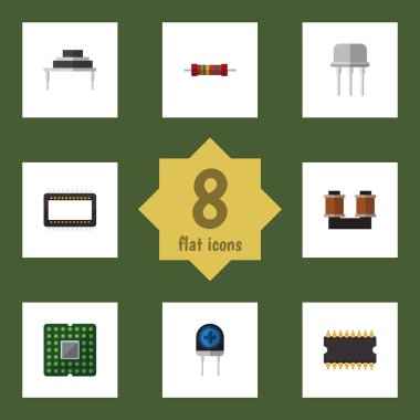 Düz elektronik hedef, bobin bakır, Resist ve diğer vektör nesneleri kümesi. Ayrıca hedef, bobin, dönüştürücü öğeleri içerir.