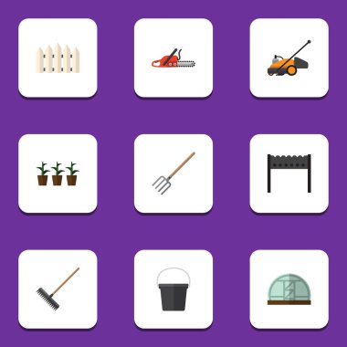 Düz çiftlik ahşap bariyer, demir testeresi, Barbekü ve diğer vektör nesneleri kümesi. Ayrıca ahşap, içerir çiftlik, çit elemanları.