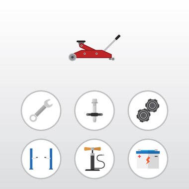 Düz otomatik çarkı pompa, kaldırma, otomatik Jack ve diğer vektör nesneleri kümesi. Ayrıca kaldırma, Jack, araba öğeleri içerir.