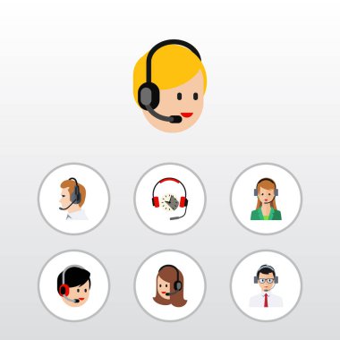 Düz Telefonla satış servis, telefonla pazarlama, çağrı merkezi ve diğer vektör nesnelerini ayarlayın. Ayrıca Telefonla satış, işleç, çağrı unsurları içerir.