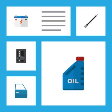 Düz hizmet otomobil bölümü, akü, otomatik şanzıman ve diğer vektör nesneleri kümesi. Benzin, otomatik şanzıman öğeleri de içerir.